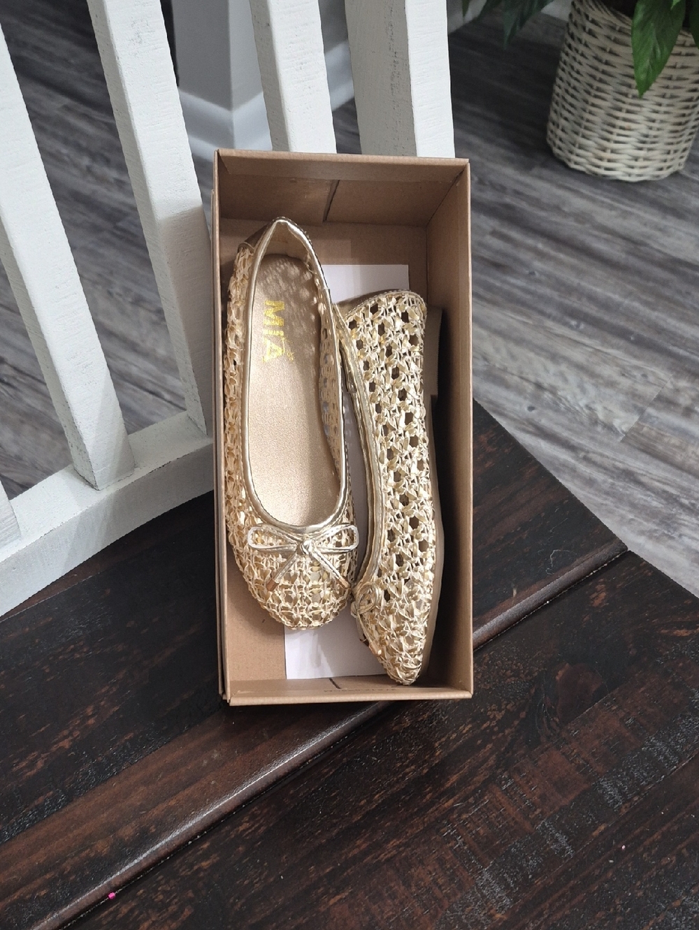 LG Woven Metallic Gold Ballet Flats